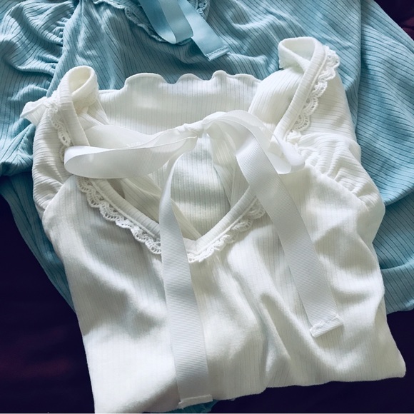 White and Pastel Light Blue Ribbon Shirt Medium American Rag - Picture 7 of 13